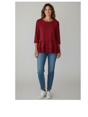 Womens Red Boxy Tee Shirt Plus Size 20 Ruffle Peplum Casual Top Crinkle Asos